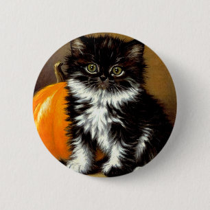 Vintage Schwarz-Weiß-Halloween-Katze Button