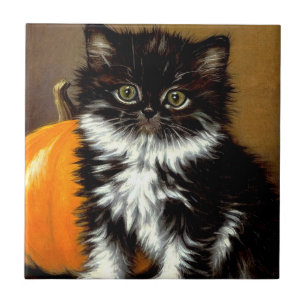 Vintage Schwarz-Weiß-Halloween-Katze Fliese