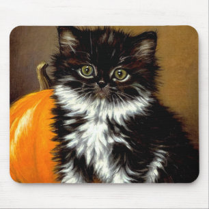 Vintage Schwarz-Weiß-Halloween-Katze Mousepad
