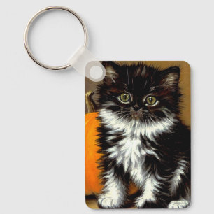 Vintage Schwarz-Weiß-Halloween-Katze Schlüsselanhänger