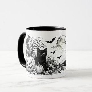 Vintage Schwarz-Weiß-Halloween-Tasse Tasse