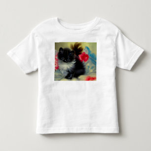 Vintage Schwarz-Weiß-Kätzchen-Malerei Kleinkind T-shirt