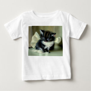 Vintage Schwarz-Weiß-Kätzchen-Stickerei Baby T-shirt