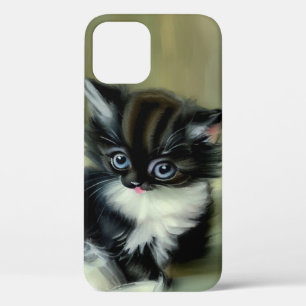 Vintage Schwarz-Weiß-Kätzchen-Stickerei Case-Mate iPhone Hülle