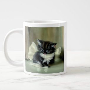 Vintage Schwarz-Weiß-Kätzchen-Stickerei Jumbo-Tasse