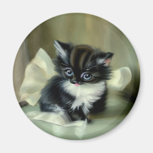 Vintage Schwarz-Weiß-Kätzchen-Stickerei Magnet