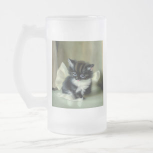 Vintage Schwarz-Weiß-Kätzchen-Stickerei Mattglas Bierglas