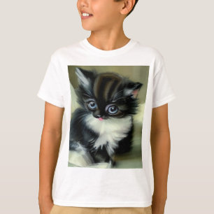 Vintage Schwarz-Weiß-Kätzchen-Stickerei T-Shirt
