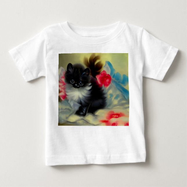 Vintage Schwarz-Weiß-Kittenmalerei Baby T-shirt (Vorderseite)