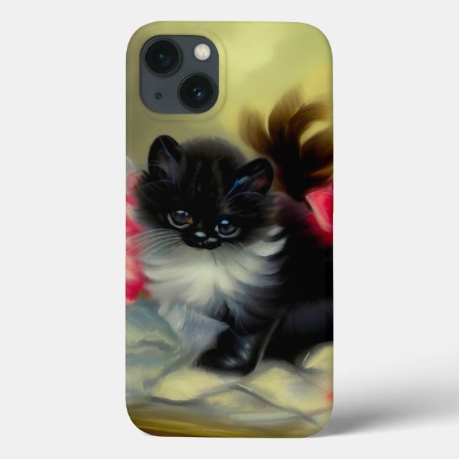 Vintage Schwarz-Weiß-Kittenmalerei Case-Mate iPhone Hülle (Rückseite)