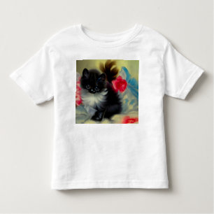 Vintage Schwarz-Weiß-Kittenmalerei Kleinkind T-shirt