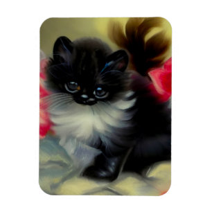 Vintage Schwarz-Weiß-Kittenmalerei Magnet