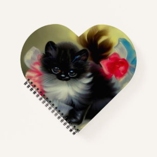 Vintage Schwarz-Weiß-Kittenmalerei Notizbuch
