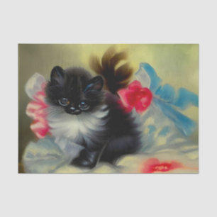 Vintage Schwarz-Weiß-Kittenmalerei Seidenpapier