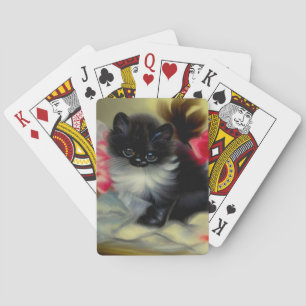 Vintage Schwarz-Weiß-Kittenmalerei Spielkarten
