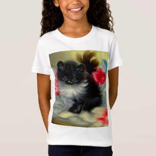Vintage Schwarz-Weiß-Kittenmalerei T-Shirt