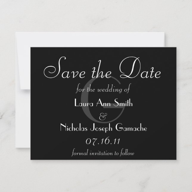 Vintage Schwarz-Weiß-Monogramm Termin merken Save The Date (Vorderseite)