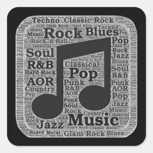 Vintage Schwarz-Weiß-Musikgenres Quadratischer Aufkleber