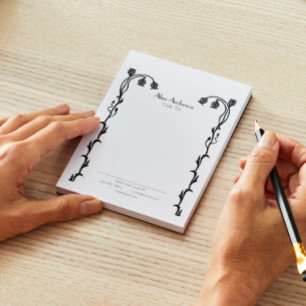 Vintage Schwarz-Weiß-Nouveau-Wildblume Notizblock