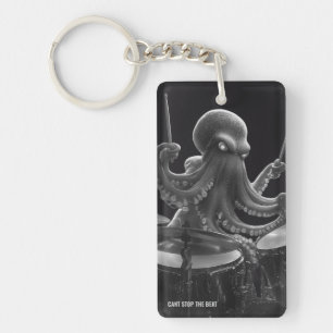 Vintage-Schwarz-Weiß-Oktopus-Drummer-Schlüsselanhä Schlüsselanhänger