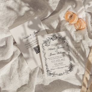 Vintage Schwarz-Weiß Old Money QR-Code Hochzeit Einladung