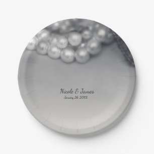 Vintage Schwarz-Weiß-Perlen Chic Hochzeit Pappteller
