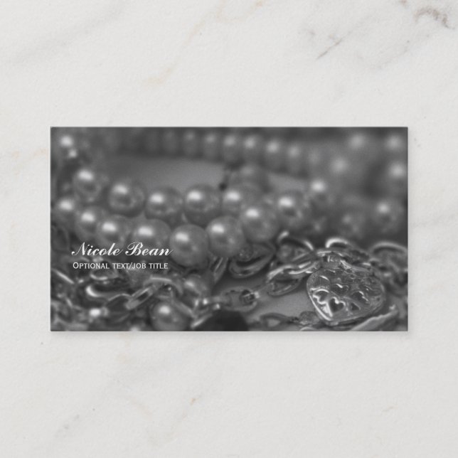 Vintage Schwarz-Weiß-Perlen Chic Hochzeit Visitenkarte (Vorderseite)