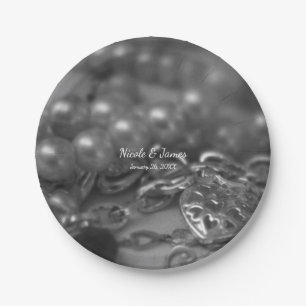 Vintage Schwarz-Weiß-Perlen Hochzeit Pappteller