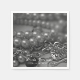 Vintage Schwarz-Weiß-Perlen Hochzeit Serviette