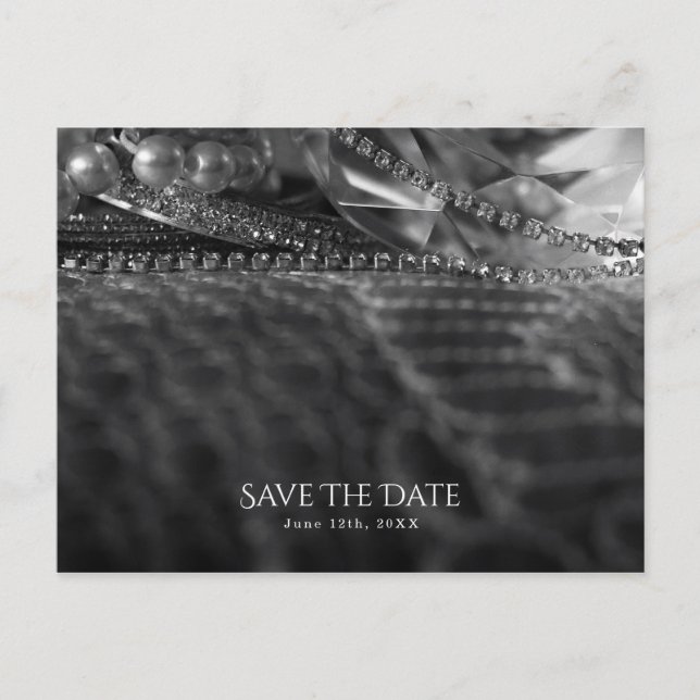 Vintage Schwarz-Weiß-Perlen Save the Date Ankündigungspostkarte (Vorderseite)