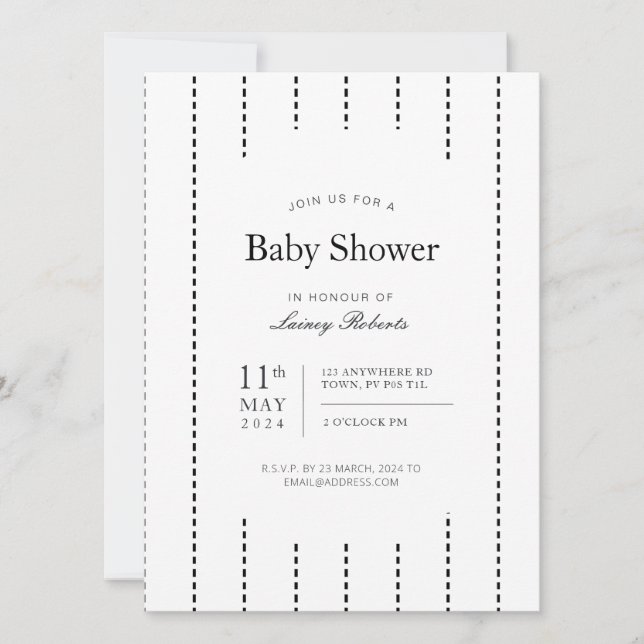 Vintage Schwarz-Weiß-Pinstripe-Dusche Einladung (Vorderseite)