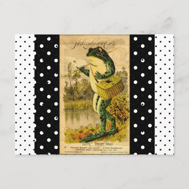Vintage Schwarz-Weiß-Polka-Dot-Frosch-Postkarte Postkarte (Vorderseite)