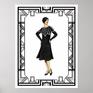 Vintage Schwarz-Weiß Pulloverkleid aus den 1930er Poster