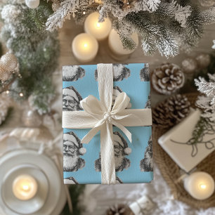 Vintage Schwarz-Weiß Santa Baby Blau Geschenkpapier