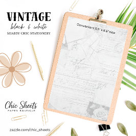 Vintage Schwarz-Weiß-Shabby-Chic-Schreibwaren Briefpapier