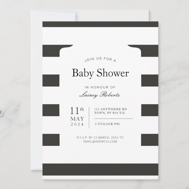 Vintage Schwarz-Weiß-Streifen-Dusche Einladung (Vorderseite)