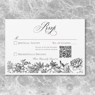 Vintage Schwarz-Weiß-Tapisserie-Hochzeit RSVP Karte