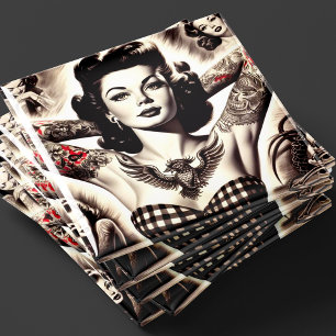Vintage Schwarz-Weiß-Tätowierte Pin-up-Zeichnung Magnet