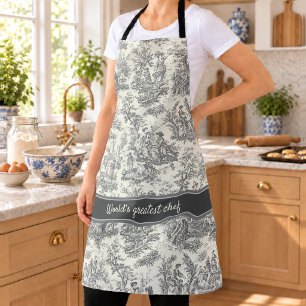 Vintage Schwarz-Weiß-Toile-de-Jouy-Druck Schürze