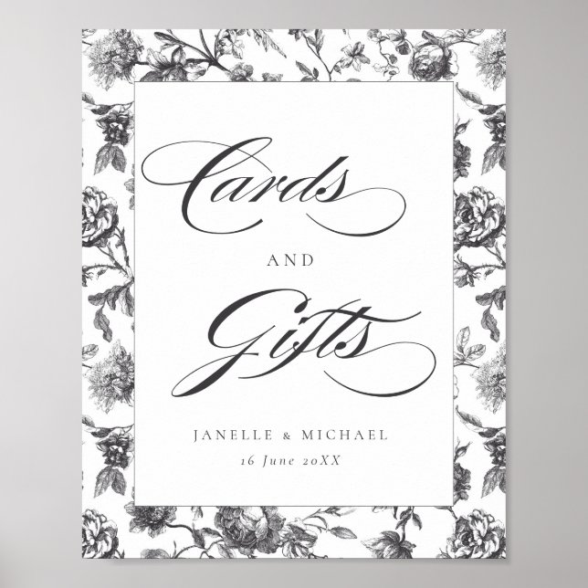 Vintage Schwarz-Weiß-Toile-Karten und Geschenkguts Poster (Vorne)