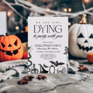 Vintage Schwarz-Weiß-Totenkopf-Halloween Einladung