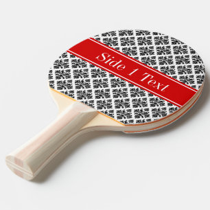 Vintage Schwarz-weiße Damaske #3 Rote Bezeichnung  Tischtennis Schläger