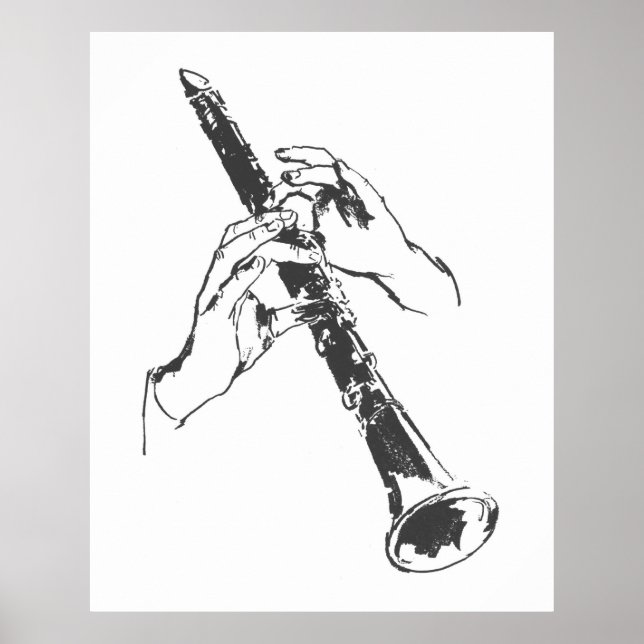 Vintage Schwarz-weiße Hände Clarinet Benny Goodman Poster (Vorne)