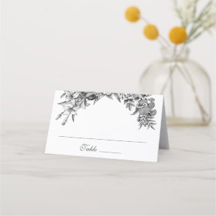 Vintage Schwarz-weiße Hochzeit mit Flora Platzkarte