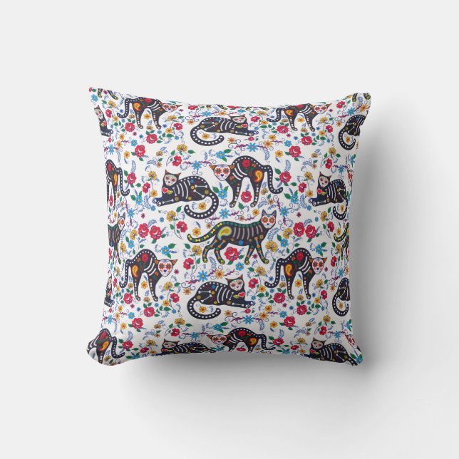 Vintage Schwarz-weiße Katzen Halloween Gothic Kissen (Vorderseite)