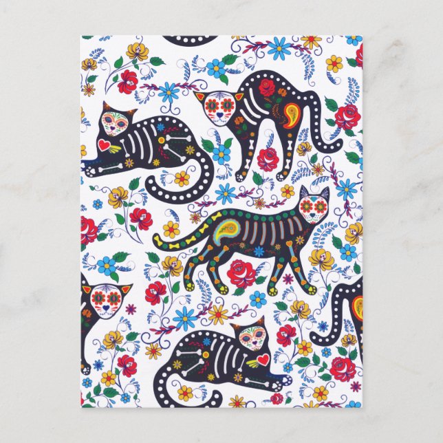 Vintage Schwarz-weiße Katzen Halloween Gothic Postkarte (Vorderseite)