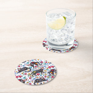 Vintage Schwarz-weiße Katzen Halloween Gothic Runder Pappuntersetzer