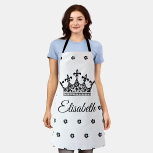 Vintage schwarz-weiße königliche Blumenkrone Queen Schürze