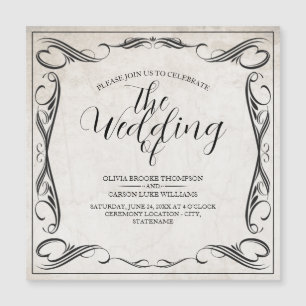 Vintage schwarze Art Deco Hochzeitsankündigung Magnetkarte