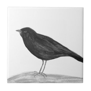 Vintage Schwarze Bird Watercolor Wildlife Fliese